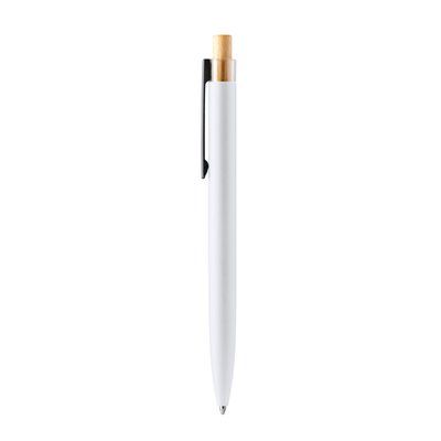 Bolígrafo de bambú y aluminio reciclado acabado mate Blanco Tinta Azul