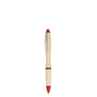 Bolígrafo Bambú con Clip de Aluminio Rojo
