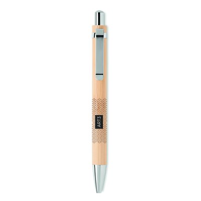 Bolígrafo de Bambú con detalles Cromados