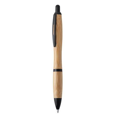 Bolígrafo de bambú con pulsador carga jumbo Negro Tinta Azul