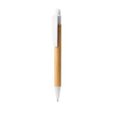 Bolígrafo de bambú sostenible Blanco Tinta Azul