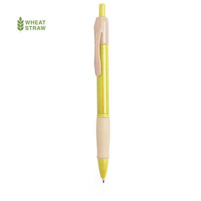 Bolígrafo bicolor en caña de trigo y ABS con clip y cómoda empuñadura