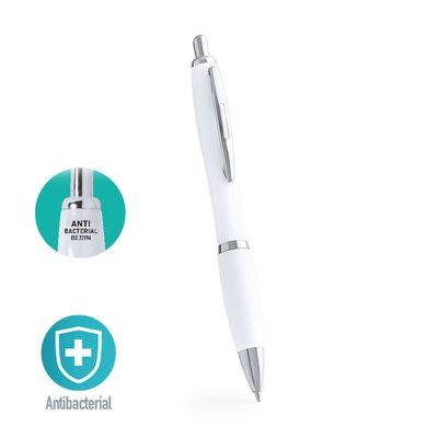 Bolígrafo blanco antibacteriano con pulsador y cómoda empuñadura