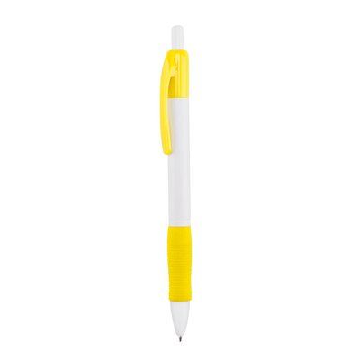 Bolígrafo blanco con clip y cómoda empuñadura a color Amarillo