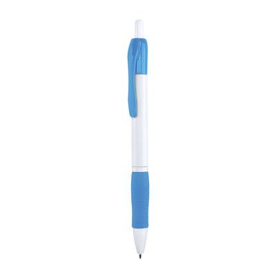 Bolígrafo blanco con clip y cómoda empuñadura a color Azc