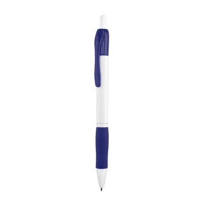 Bolígrafo blanco con clip y cómoda empuñadura a color Azul