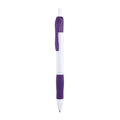 Bolígrafo blanco con clip y cómoda empuñadura a color Morado