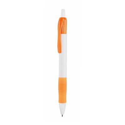 Bolígrafo blanco con clip y cómoda empuñadura a color Naranja
