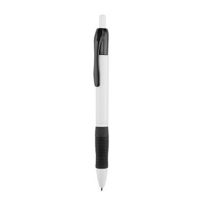 Bolígrafo blanco con clip y cómoda empuñadura a color Negro