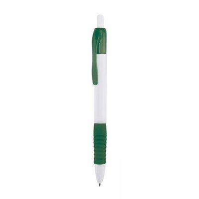Bolígrafo blanco con clip y cómoda empuñadura a color Verde