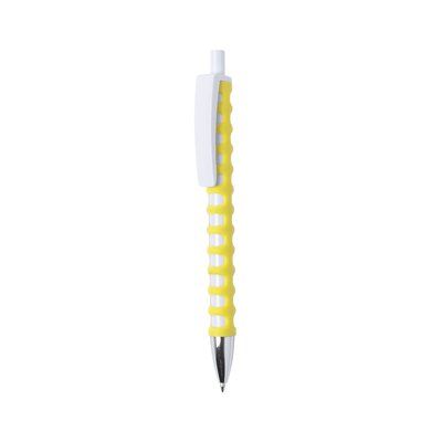 Bolígrafo blanco con goma antideslizante de colores y clip maxi Amarillo