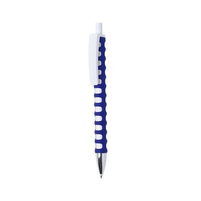 Bolígrafo blanco con goma antideslizante de colores y clip maxi Azul