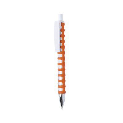 Bolígrafo blanco con goma antideslizante de colores y clip maxi Naranja