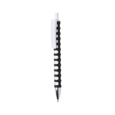 Bolígrafo blanco con goma antideslizante de colores y clip maxi Negro