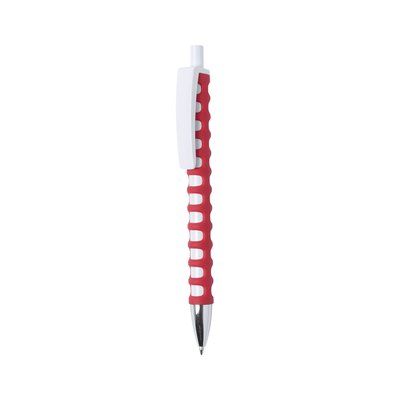 Bolígrafo blanco con goma antideslizante de colores y clip maxi Rojo