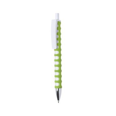 Bolígrafo blanco con goma antideslizante de colores y clip maxi Verde Claro