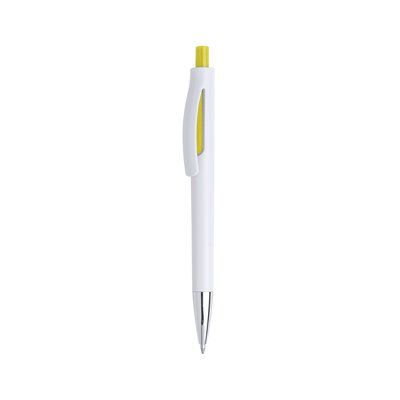 Bolígrafo blanco con pulsador y abertura decorativa a color Ama