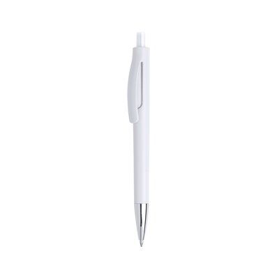 Bolígrafo blanco con pulsador y abertura decorativa a color Blanco