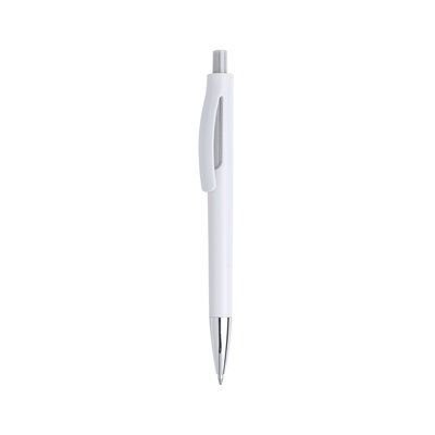 Bolígrafo blanco con pulsador y abertura decorativa a color Plateado
