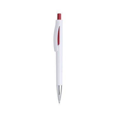 Bolígrafo blanco con pulsador y abertura decorativa a color Roj