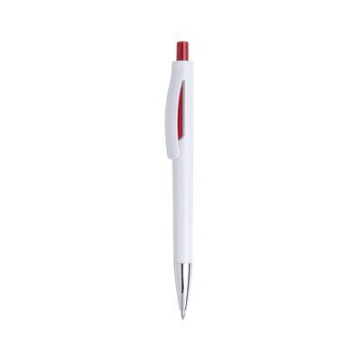Bolígrafo blanco con pulsador y abertura decorativa a color Rojo