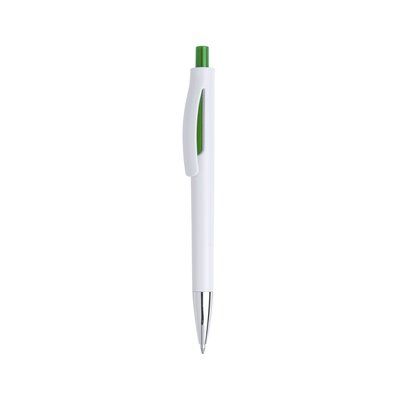 Bolígrafo blanco con pulsador y abertura decorativa a color Ver