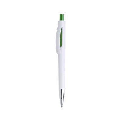 Bolígrafo blanco con pulsador y abertura decorativa a color Verde