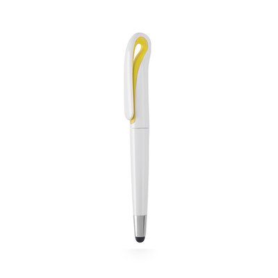 Bolígrafo blanco con puntero táctil y amplio clip bicolor Blanco / Amarillo