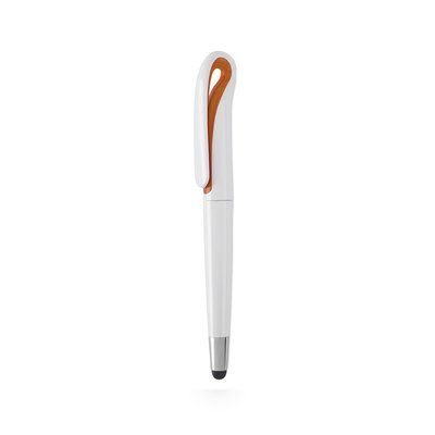 Bolígrafo blanco con puntero táctil y amplio clip bicolor Blanco / Naranja