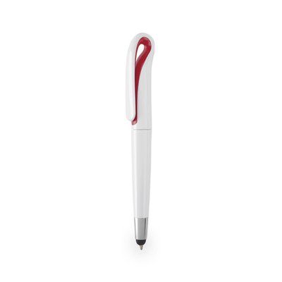 Bolígrafo blanco con puntero táctil y amplio clip bicolor Blanco / Rojo