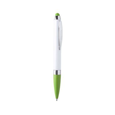 Bolígrafo blanco con puntero táctil a juego con empuñadura Verde Claro