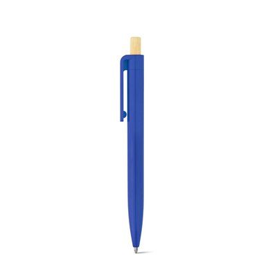 Bolígrafo con botón de bambú Azul