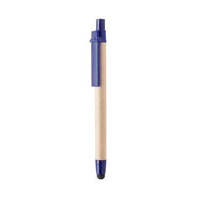 Bolígrafo de cartón con pulsador, clip y puntero de color oscuro Azul