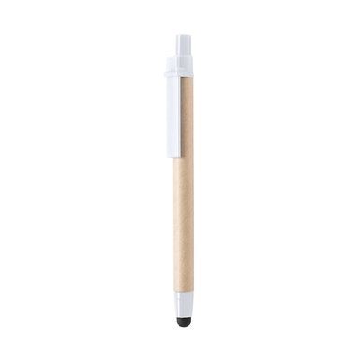 Bolígrafo de cartón con pulsador, clip y puntero de color oscuro Blanco