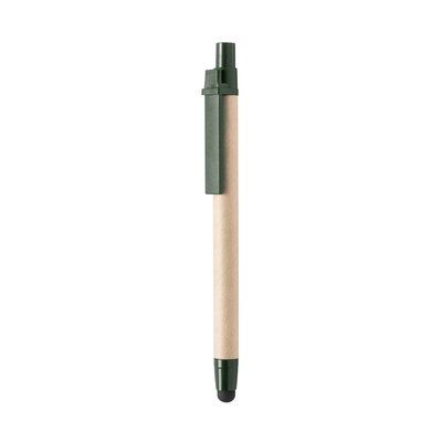 Bolígrafo de cartón con pulsador, clip y puntero de color oscuro Verde