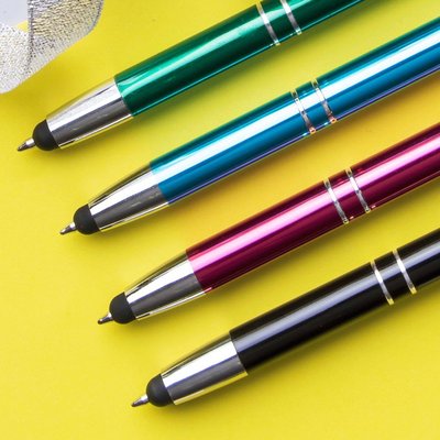 Bolígrafo de colores singulares con pulsador y puntero táctil