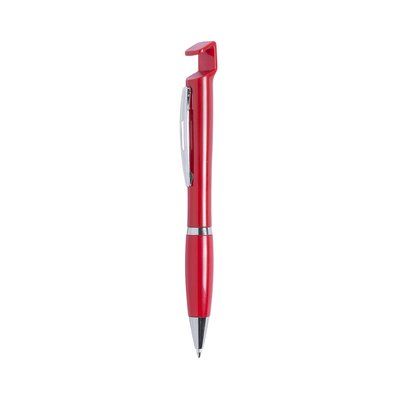 Bolígrafo en varios colores con soporte para móvil Rojo