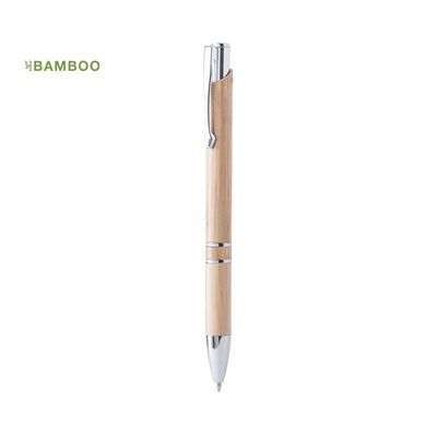Bolígrafo ecológico en bambú de tinta negra con clip en pulsador