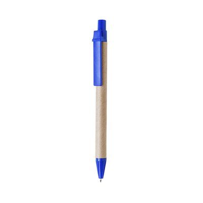 Bolígrafo ecológico de cartón reciclado con tinta negra y clip de varios colores Azul