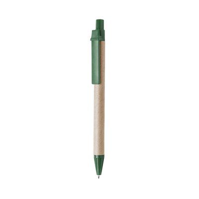 Bolígrafo ecológico de cartón reciclado con tinta negra y clip de varios colores Verde