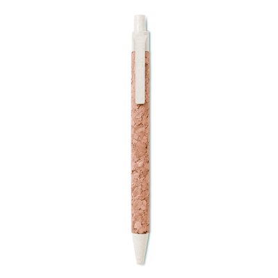 Bolígrafo ecológico de corcho con punta y clip en vistosos colores Beige