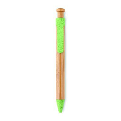 Bolígrafo ecológico de bambú con clip de color Verde