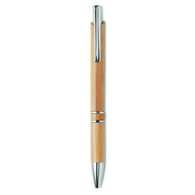Bolígrafo ecológico de bambú con pulsador y tinta azul