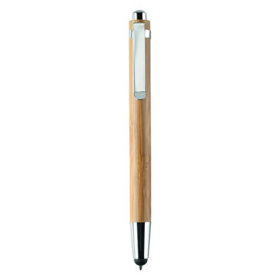 Bolígrafo ecológico de bambú y metal con puntero táctil