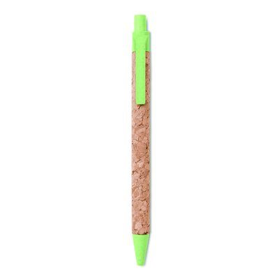 Bolígrafo ecológico de corcho con punta y clip de paja/abs Verde