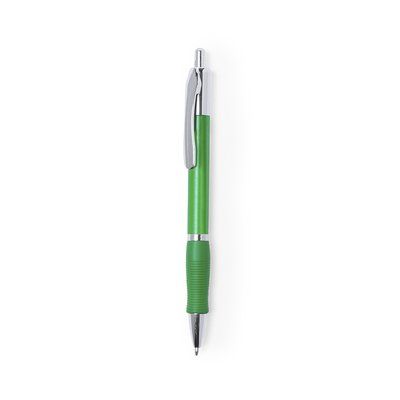 Bolígrafo ergonómico con pulsador y clip Verde