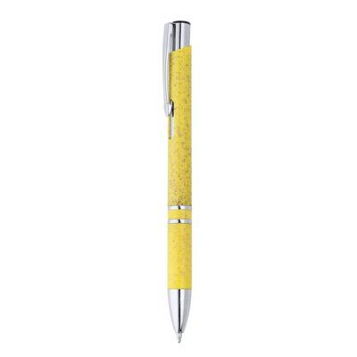 Bolígrafo de fibra de trigo con pulsador Amarillo Tinta Azul