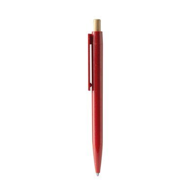Bolígrafo de fibra de trigo con pulsador de bambú Rojo Tinta Azul