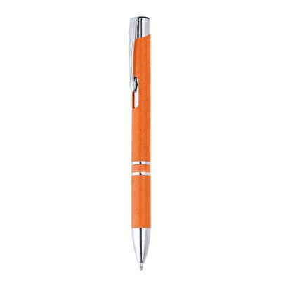 Bolígrafo de fibra de trigo con pulsador Naranja Tinta Azul
