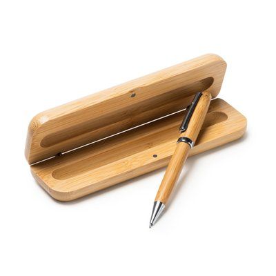 Bolígrafo giratorio en estuche de bambú